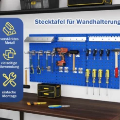 Werkzeugwand Werkzeug Lochwand mit 3 Stecktafeln & 28-teilige hängende Zubehörteile Schwarz/Navy