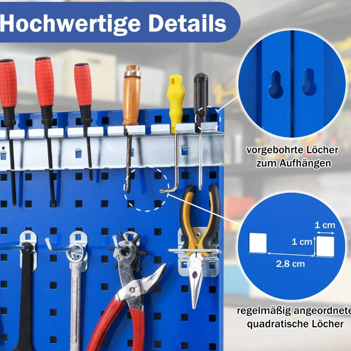Werkzeugwand Werkzeug Lochwand mit 3 Stecktafeln & 28-teilige hängende Zubehörteile Schwarz/Navy