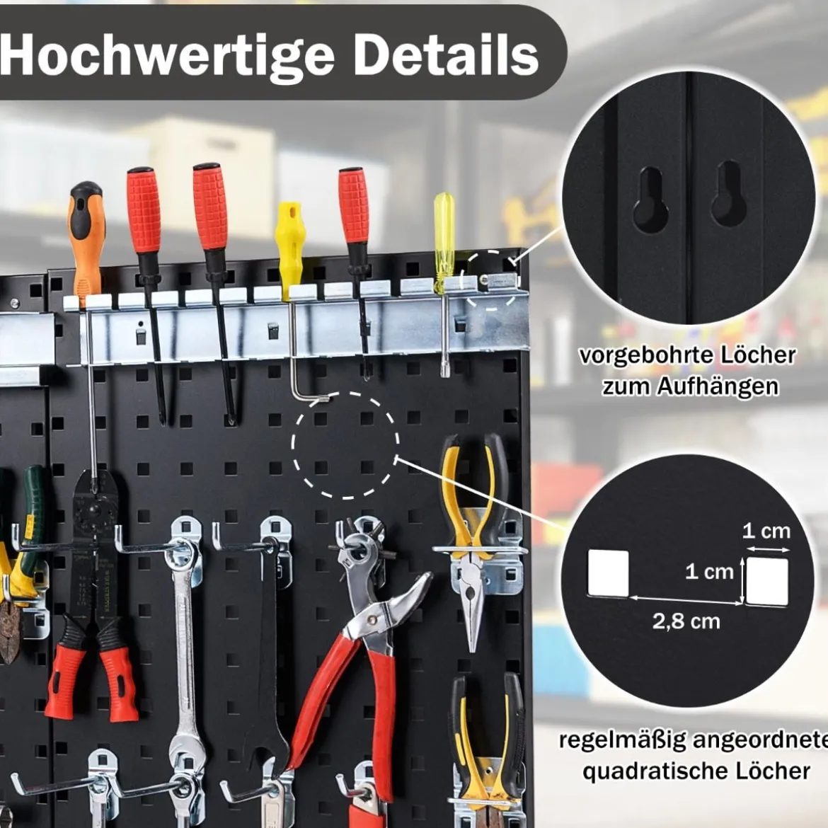 Werkzeugwand Werkzeug Lochwand mit 3 Stecktafeln & 28-teilige hängende Zubehörteile Schwarz/Navy