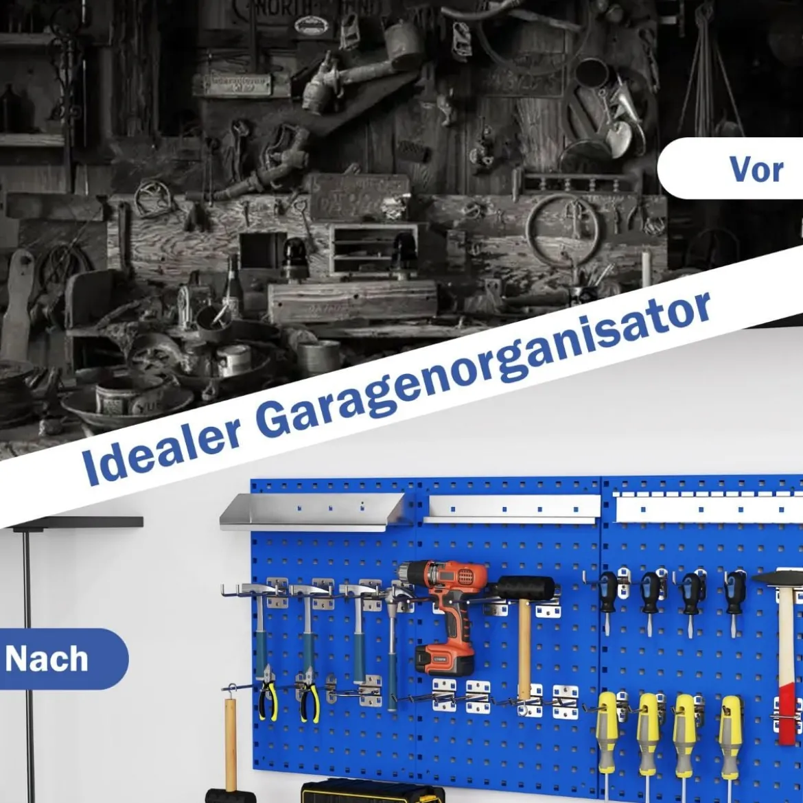 Werkzeugwand Werkzeug Lochwand mit 3 Stecktafeln & 28-teilige hängende Zubehörteile Schwarz/Navy