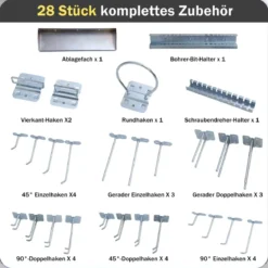 Werkzeugwand Werkzeug Lochwand mit 3 Stecktafeln & 28-teilige hängende Zubehörteile Schwarz/Navy