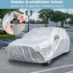 Wetterfeste Abdeckplane für Fahrzeuge Autoabdeckung mit Reißverschlusstür 492 x 191 x 154 cm Silber
