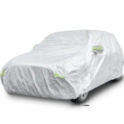 Wetterfeste Abdeckplane für Fahrzeuge Autoabdeckung mit Reißverschlusstür 492 x 191 x 154 cm Silber