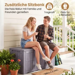 Wetterfeste Auflagenbox 380L Outdoor Aufbewahrungsbox mit Abschließbarem Deckel Hellgrau