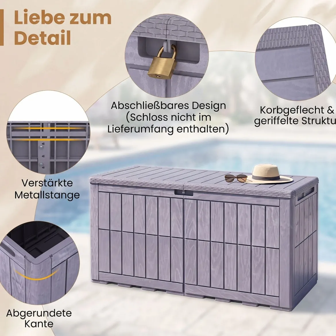 Wetterfeste Auflagenbox 455L Outdoor Aufbewahrungsbox mit Abschließbarem Deckel