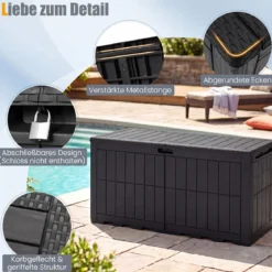Wetterfeste Auflagenbox 455L Outdoor Aufbewahrungsbox mit Abschließbarem Deckel