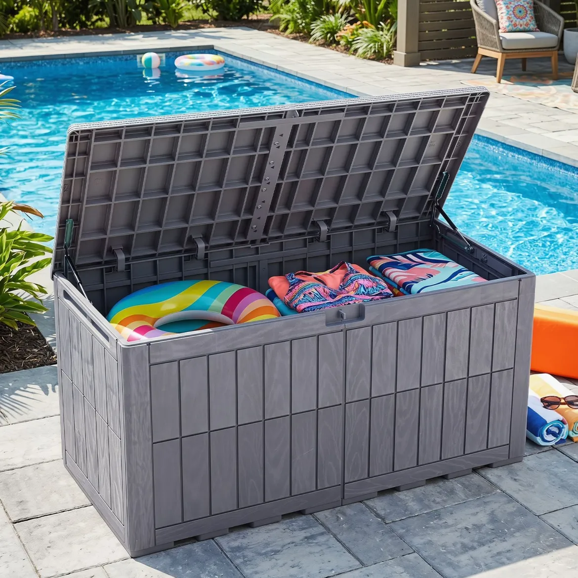 Wetterfeste Auflagenbox 455L Outdoor Aufbewahrungsbox mit Abschließbarem Deckel