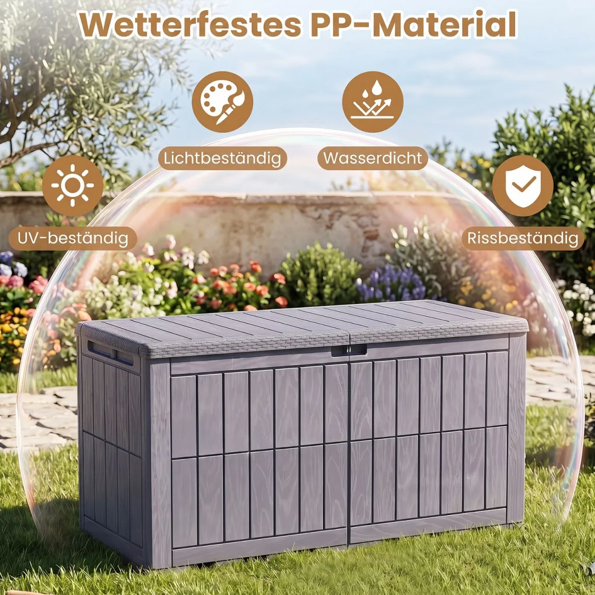 Wetterfeste Auflagenbox 455L Outdoor Aufbewahrungsbox mit Abschließbarem Deckel