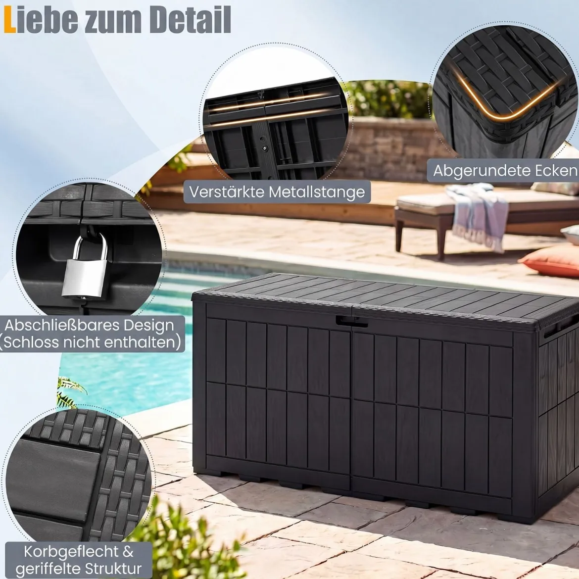 Wetterfeste Auflagenbox 455L Outdoor Aufbewahrungsbox mit Abschließbarem Deckel