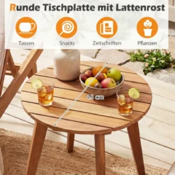 Wetterfester Beistelltisch aus Akazienholz Runder Gartentisch Kleiner Balkontisch Kaffeetisch Natur