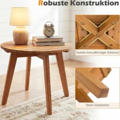 Wetterfester Beistelltisch aus Akazienholz Runder Gartentisch Kleiner Balkontisch Kaffeetisch Natur