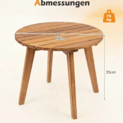 Wetterfester Beistelltisch aus Akazienholz Runder Gartentisch Kleiner Balkontisch Kaffeetisch Natur