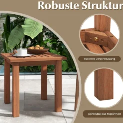 Wetterfester Beistelltisch aus Massivholz mit Gelatteter Tischplatte Gartentisch 44,5 x 44,5 x 43 cm
