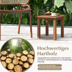 Wetterfester Beistelltisch aus Massivholz mit Gelatteter Tischplatte Gartentisch 44,5 x 44,5 x 43 cm