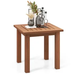Wetterfester Beistelltisch aus Massivholz mit Gelatteter Tischplatte Gartentisch 44,5 x 44,5 x 43 cm