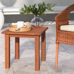 Wetterfester Beistelltisch aus Massivholz mit Gelatteter Tischplatte Gartentisch 44,5 x 44,5 x 43 cm