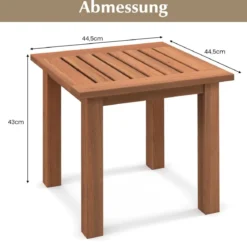 Wetterfester Beistelltisch aus Massivholz mit Gelatteter Tischplatte Gartentisch 44,5 x 44,5 x 43 cm