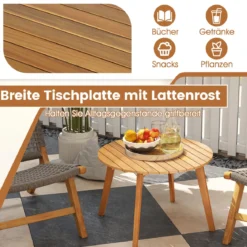 Wetterfester Beistelltisch aus Akazienholz Runder Gartentisch Balkontisch Kaffeetisch 62 x 62 x 40 cm