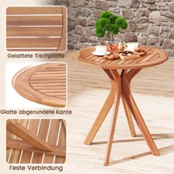 Wetterfester Gartentisch aus Akazienholz Runder Holztisch Beistelltisch Balkontisch Bistrotisch