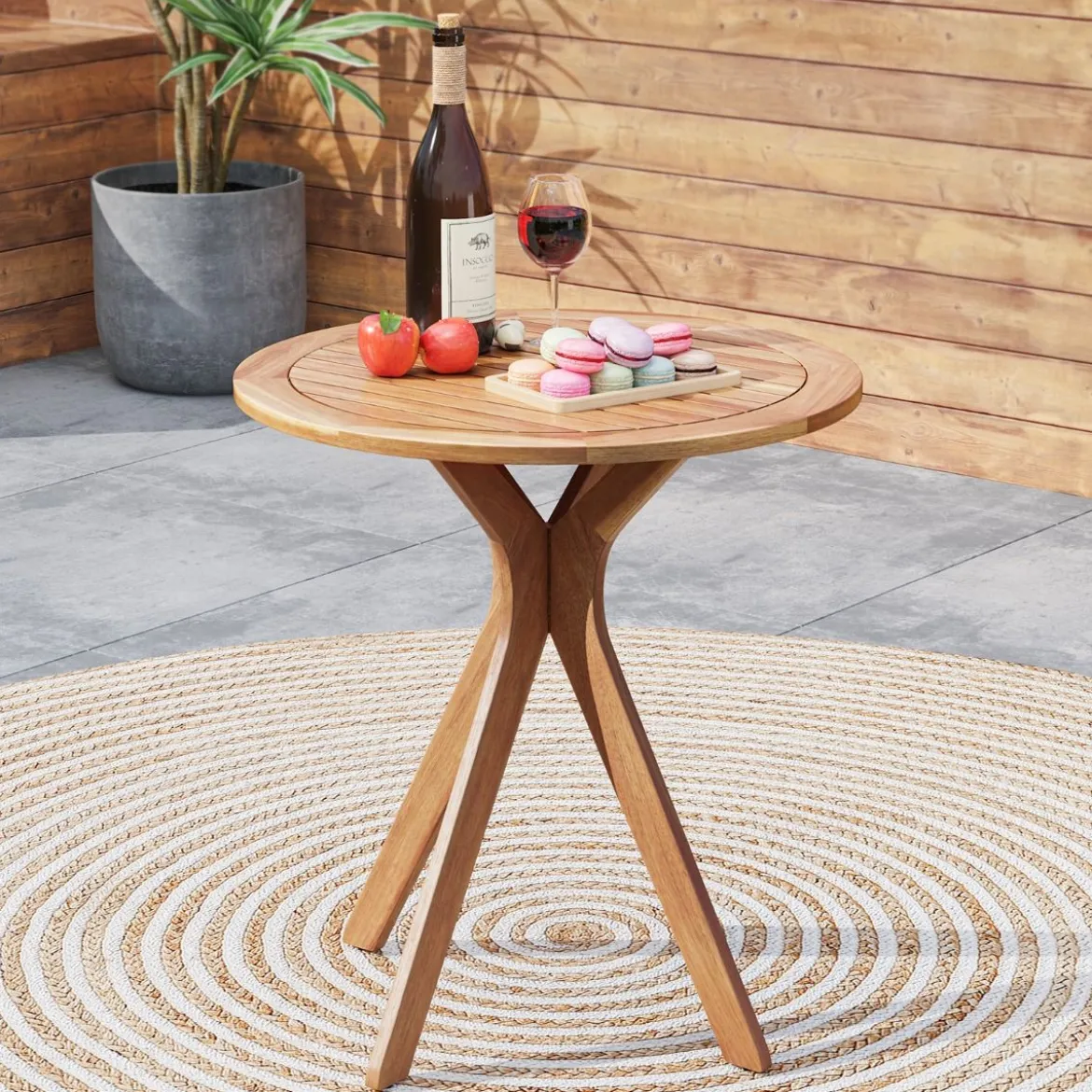 Wetterfester Gartentisch aus Akazienholz Runder Holztisch Beistelltisch Balkontisch Bistrotisch