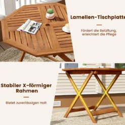 Wetterfester Gartentisch mit Schirmloch Achteckiger Holztisch Balkontisch Esstisch Natur