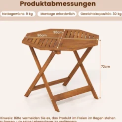 Wetterfester Gartentisch mit Schirmloch Achteckiger Holztisch Balkontisch Esstisch Natur