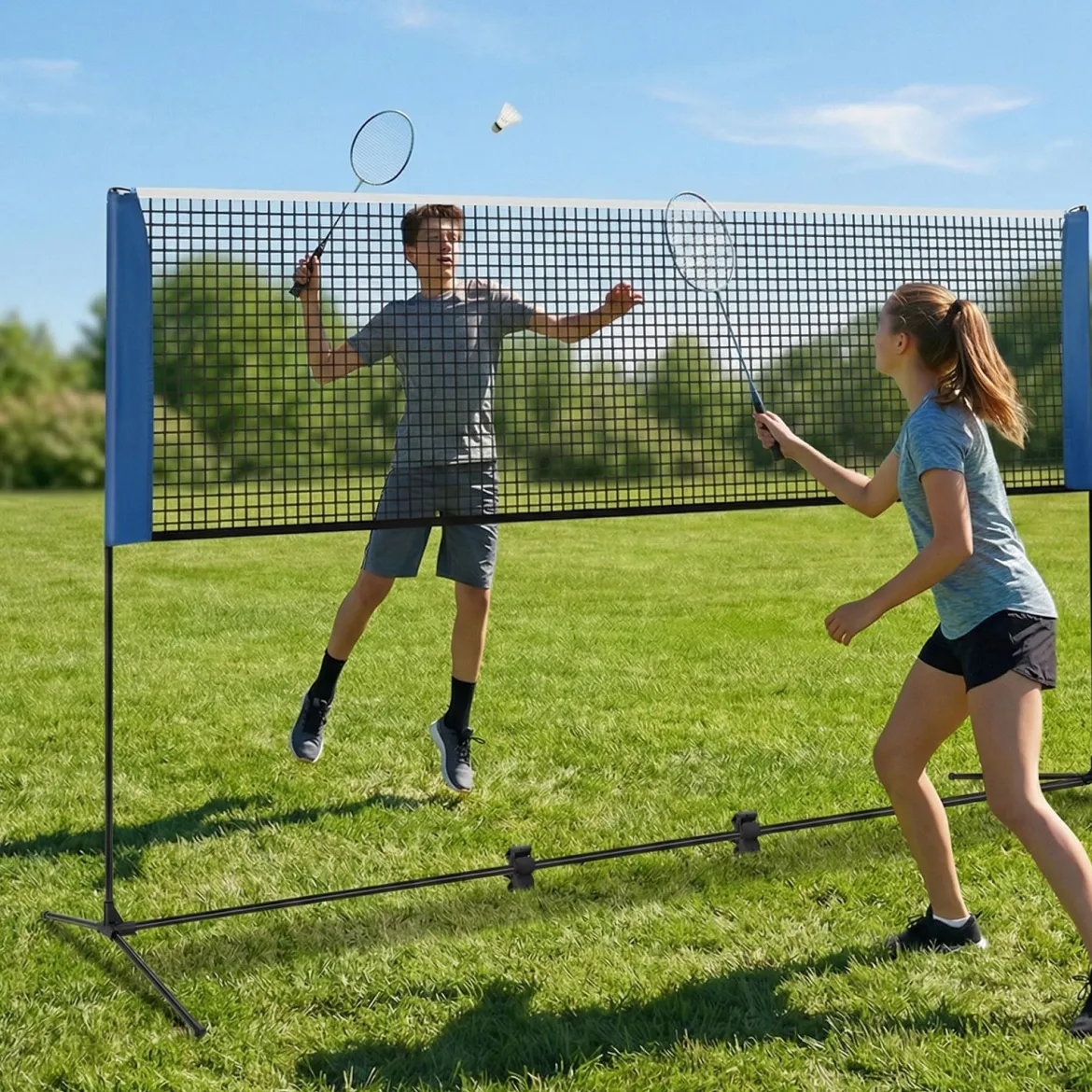 Wetterfestes Badmintonnetz mit 2 Federbällen & Tragetasche Höhenverstellbares Tennisnetz
