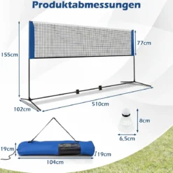 Wetterfestes Badmintonnetz mit 2 Federbällen & Tragetasche Höhenverstellbares Tennisnetz