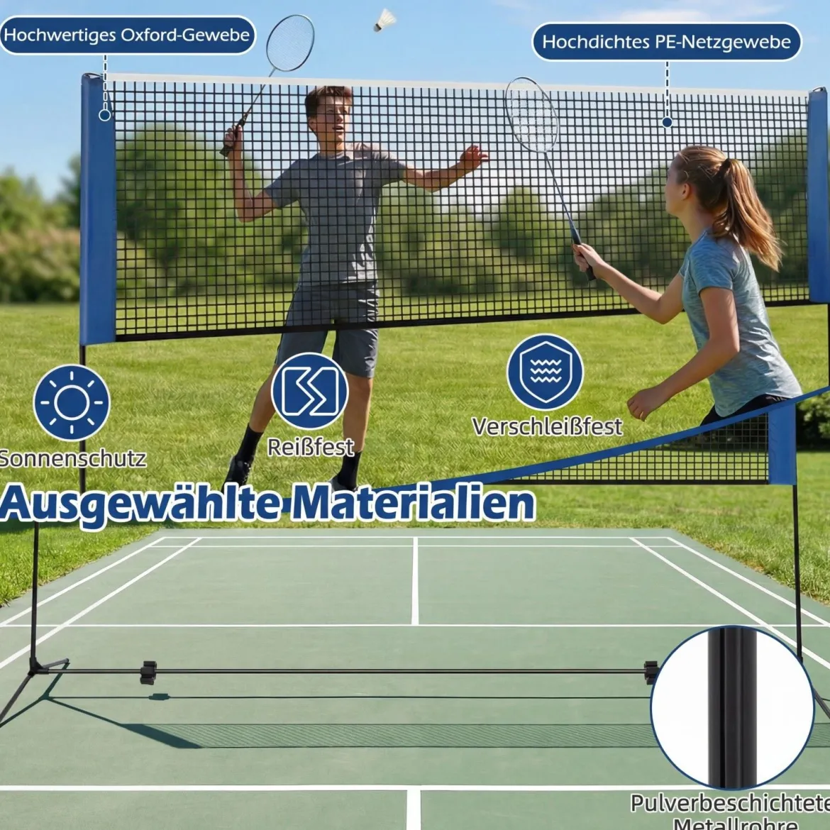 Wetterfestes Badmintonnetz mit 2 Federbällen & Tragetasche Höhenverstellbares Tennisnetz