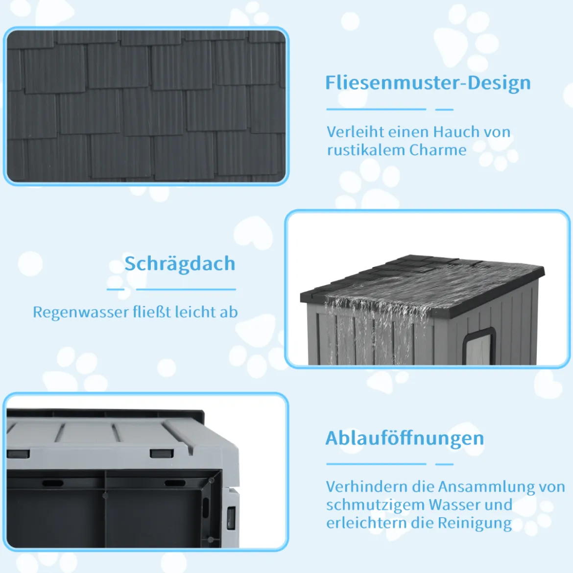 Wetterfestes Kunststoff-Katzenhaus Wildtier-Schutzhaus mit 2 PVC-Türen & Geneigtem Dach