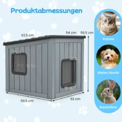 Wetterfestes Kunststoff-Katzenhaus Wildtier-Schutzhaus mit 2 PVC-Türen & Geneigtem Dach