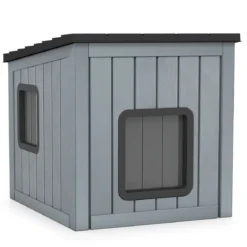 Wetterfestes Kunststoff-Katzenhaus Wildtier-Schutzhaus mit 2 PVC-Türen & Geneigtem Dach