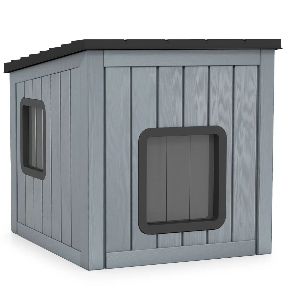 Wetterfestes Kunststoff-Katzenhaus Wildtier-Schutzhaus mit 2 PVC-Türen & Geneigtem Dach