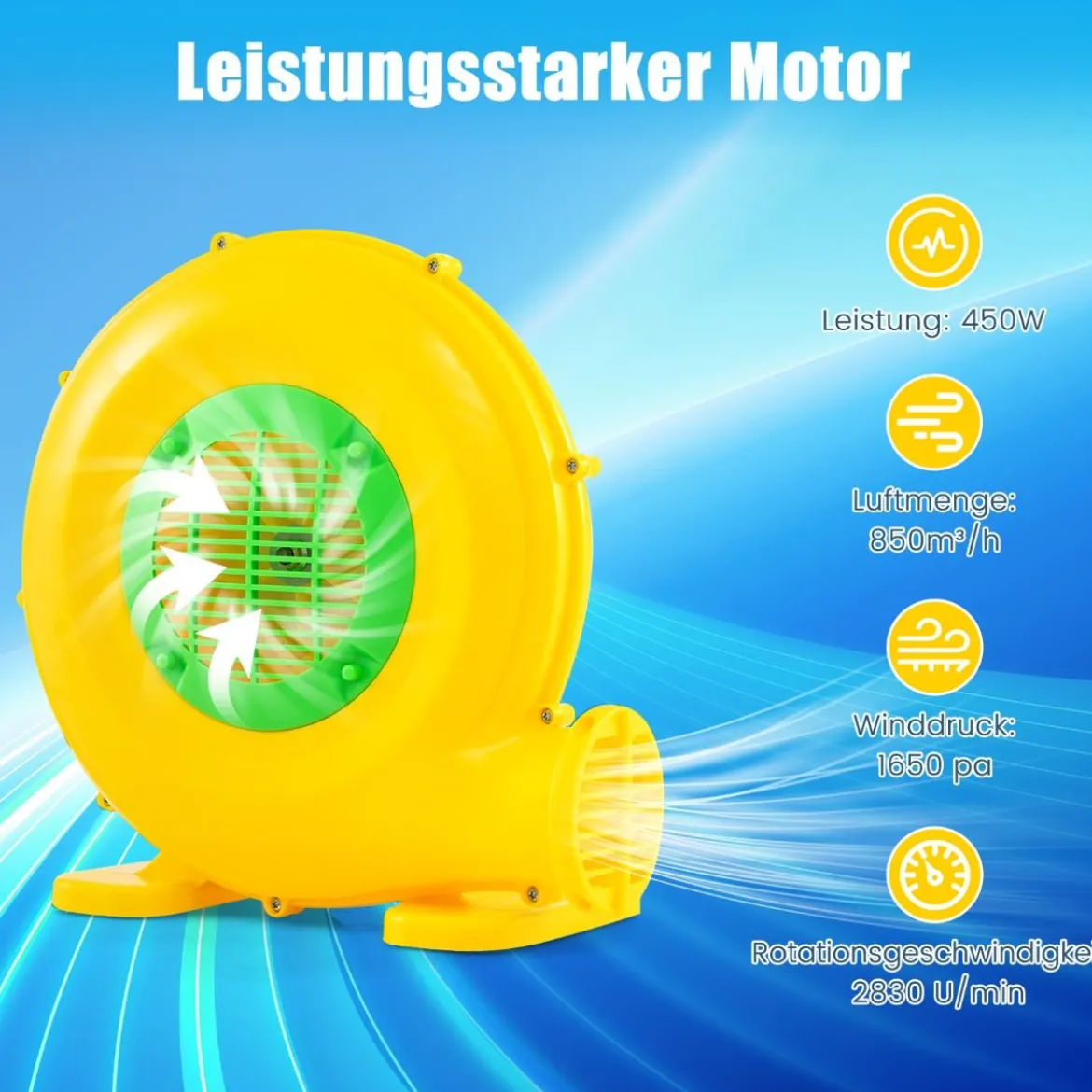 450W Gebläse für Hüpfburg Luftgebläse mit Griff & Bodenanker Gebläsepumpe Ventilator