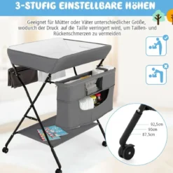 WickelstationZusammenklappbarer Wickeltisch für Babys mit Rädern Grau