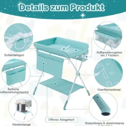 Wickeltisch Klappbarer Wickeltisch mit Rädern 80 x 75 x 99-105 cm Grün