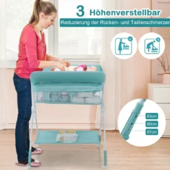 Wickeltisch Klappbarer Wickeltisch mit Rädern 80 x 75 x 99-105 cm Grün