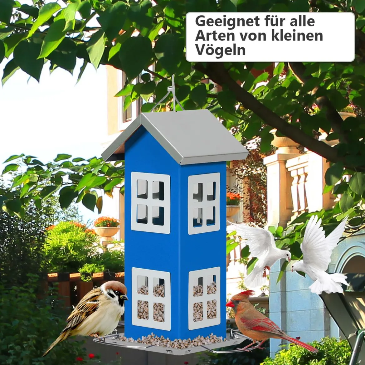 Wildvogel-Futterautomat Hängende Vogelfutterstation Vogelhaus-Futterautomat Futterstationen 26x12x12cm Blau