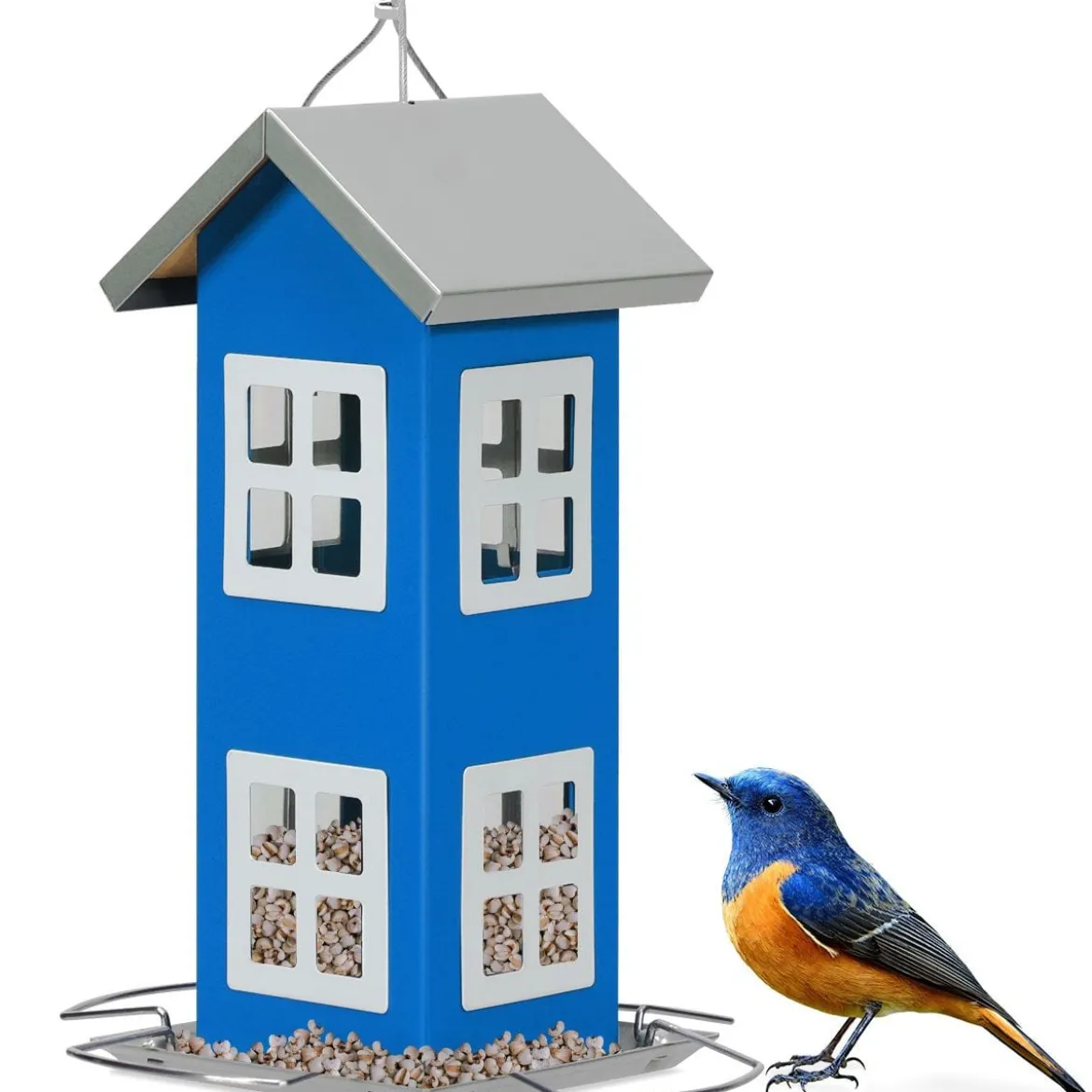 Wildvogel-Futterautomat Hängende Vogelfutterstation Vogelhaus-Futterautomat Futterstationen 26x12x12cm Blau
