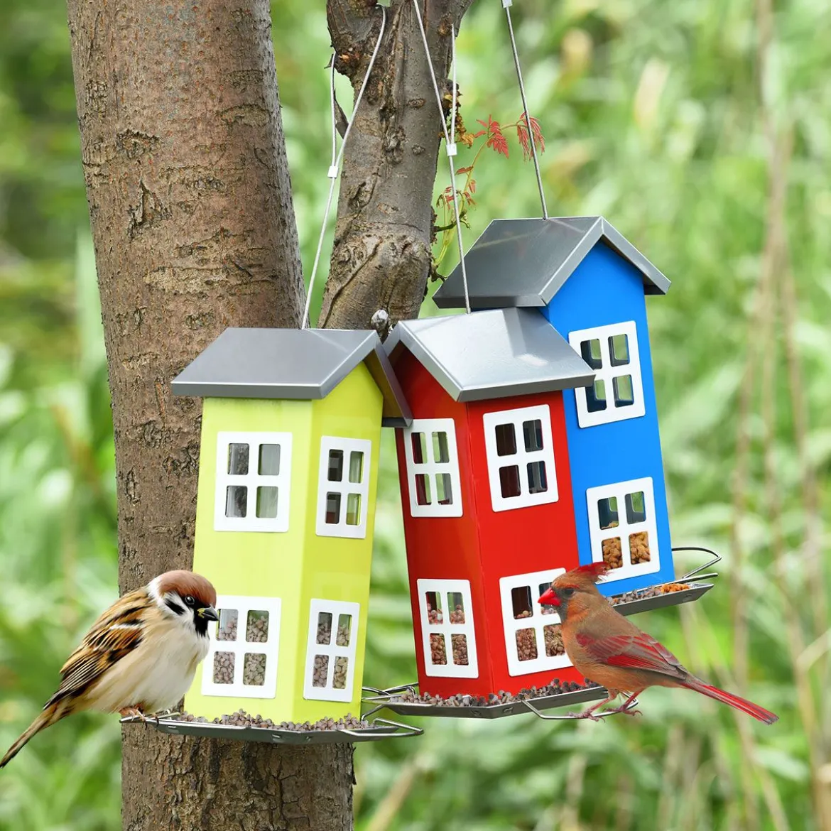 Wildvogel-Futterautomat Hängende Vogelfutterstation Vogelfutterspender Futterhaus 26x12x12cm Grün