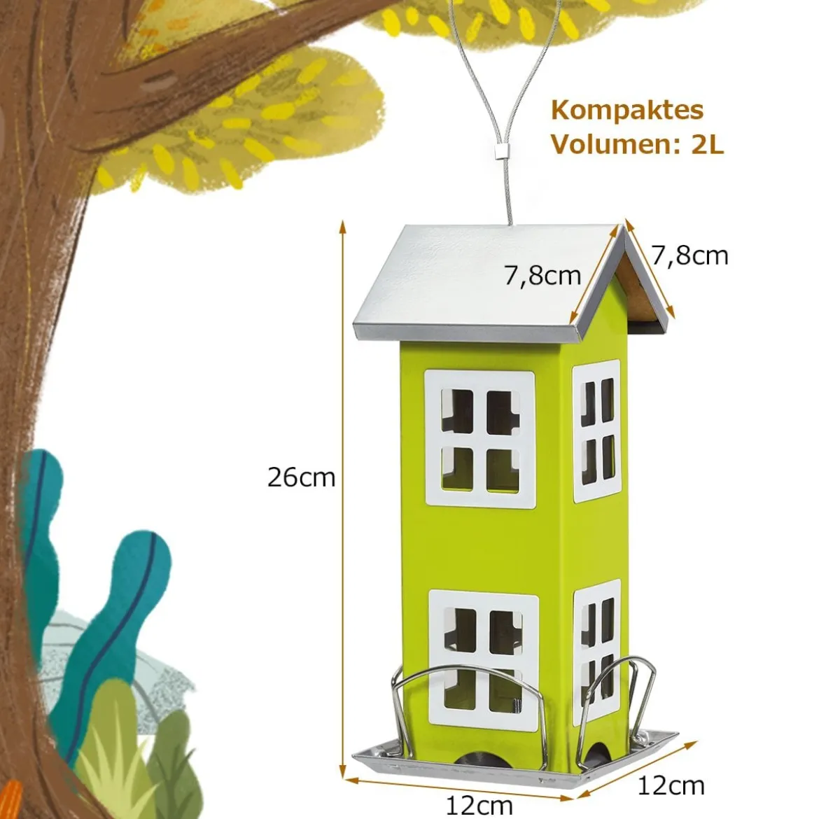 Wildvogel-Futterautomat Hängende Vogelfutterstation Vogelfutterspender Futterhaus 26x12x12cm Grün