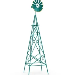 Windrad aus Metall mit 4 Stützbeinen Wetterfeste Windmühle für Garten Hof 67 x 67 x 253 cm Grün
