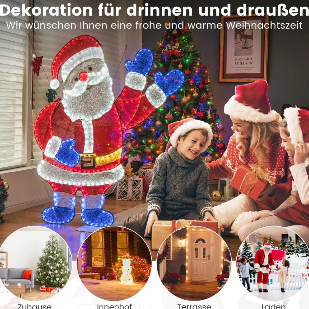 Winkender Weihnachtsmann 125 cm große beleuchtete Santa-Claus-Figur