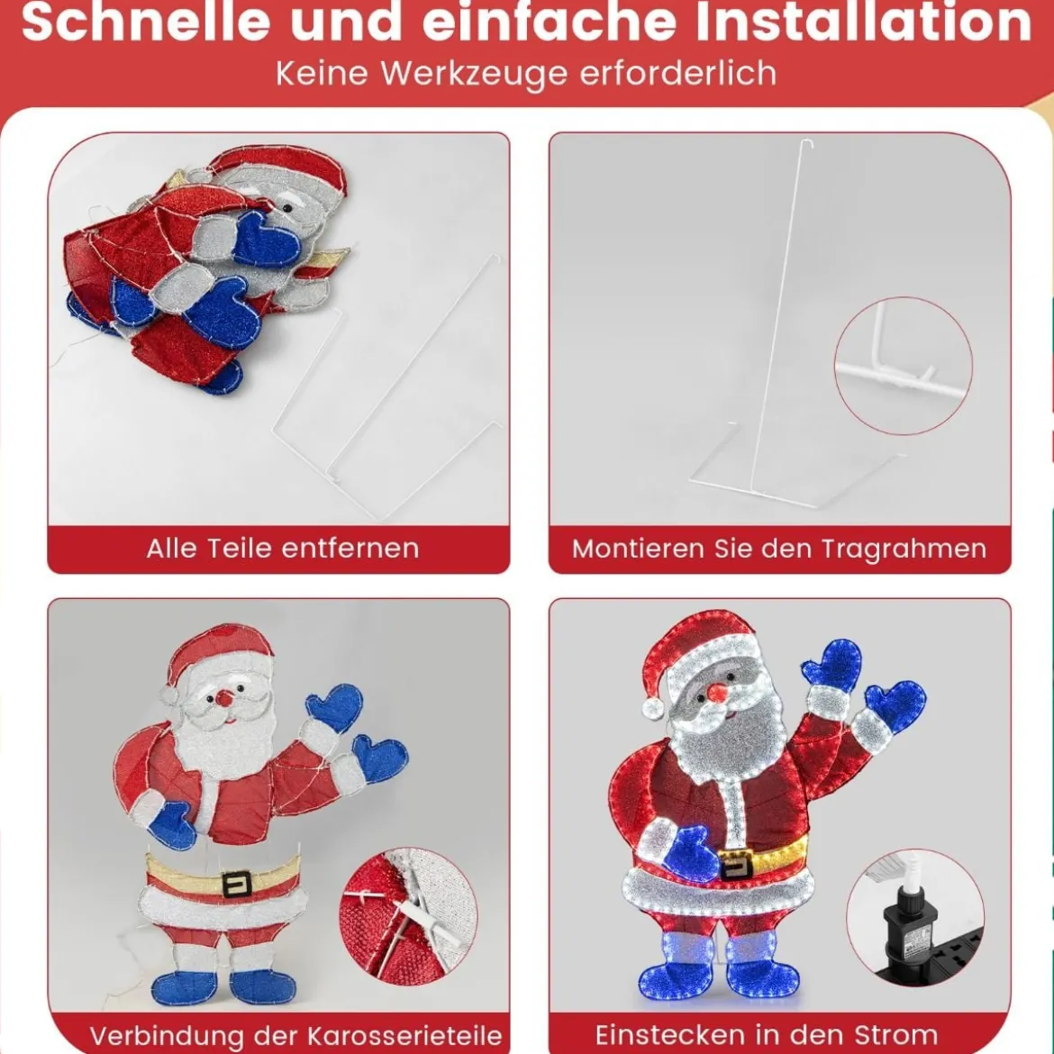Winkender Weihnachtsmann 125 cm große beleuchtete Santa-Claus-Figur