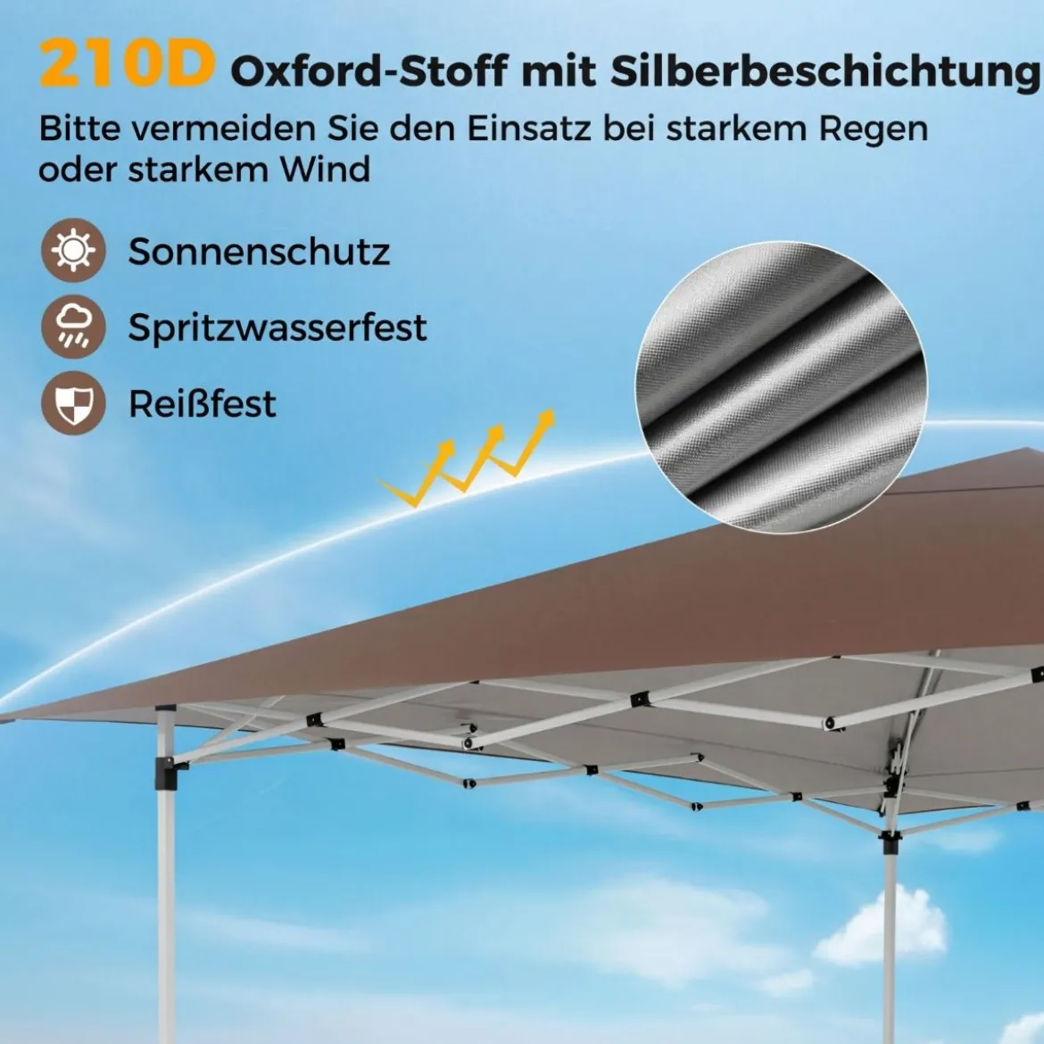 Winterfester Pavillon mit UV Schutz 50+ & Tasche Wasserdicht Faltpavillon Pop Up Pavillon Braun