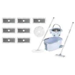 Wischmopp & Eimer-Set mit 7 Rechteckigen Wischmopp-Bezügen & 1 Runden Wischmopp-Bezügen