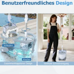 Wischmopp & Eimer-Set mit 7 Rechteckigen Wischmopp-Bezügen & 1 Runden Wischmopp-Bezügen