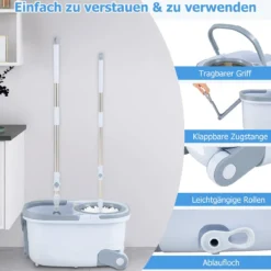 Wischmopp & Eimer-Set mit 7 Rechteckigen Wischmopp-Bezügen & 1 Runden Wischmopp-Bezügen