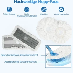 Wischmopp & Eimer-Set mit 7 Runden Wischmopp-Bezügen & 1 Rechteckigen Wischmopp-Bezügen