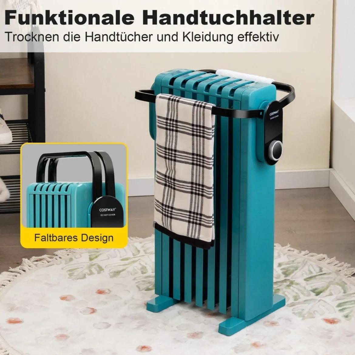1500W Ölradiator 7 Rippen Heizkörper mit 3 Heizstufen Energiesparung & Überhitzungsschutz Türkis